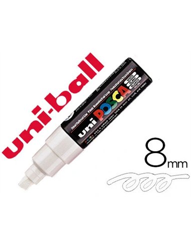 Marqueur posca pc8k gouache encre inodore toutes surfaces pointe large biseautée couleur opaque couvrante blanc.