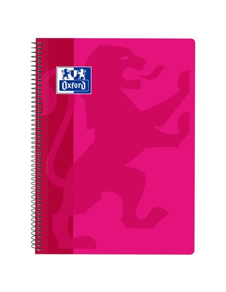 Cahier à spirale classique Oxford School, couverture plastique, folio 4x4 - 80 feuilles - Marge - Idéal pour les étudiants - Fuc