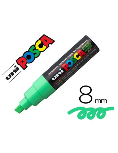 Marqueur posca pc8k base eau pointe biseautee large 8mm sans odeurs/alcool/solvant tout supports coloris vert.