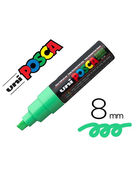 Marqueur posca pc8k base eau pointe biseautee large 8mm sans odeurs/alcool/solvant tout supports coloris vert.