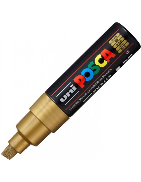 Marqueur posca pc8k base eau pointe biseautee large 8mm sans odeurs/alcool/solvant tout supports coloris orange.