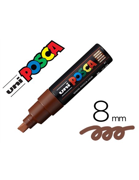 Marqueur posca pc8k base eau pointe biseautee large 8mm sans odeurs/alcool/solvant tout supports coloris marron.