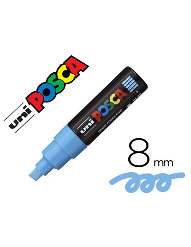 Marqueur posca pc8k base eau pointe biseautee large 8mm sans odeurs/alcool/solvant tout supports coloris bleu.