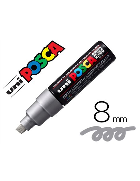 Marqueur posca pc8k base eau pointe biseautee large 8mm sans odeurs/alcool/solvant tout supports coloris argent.