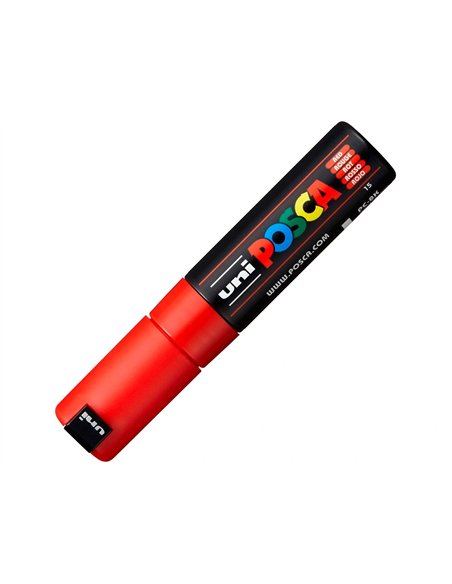 Marqueur peinture posca pc7m pointe large conique encre inodore couvrante miscible tous supports coloris rouge.