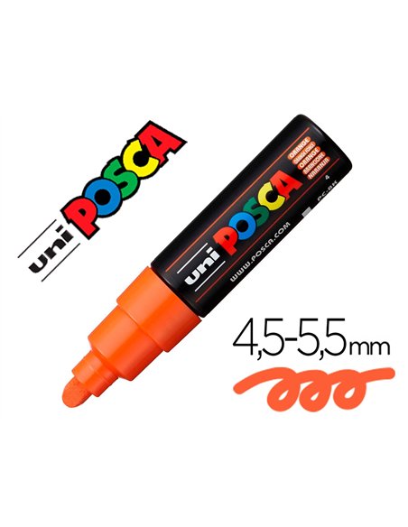 Marqueur peinture posca pc7m pointe large conique encre inodore couvrante miscible tous supports coloris orange.