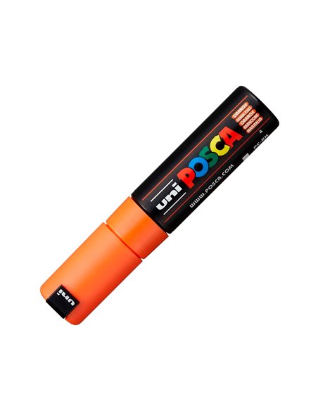 Marqueur peinture posca pc7m pointe large conique encre inodore couvrante miscible tous supports coloris orange.