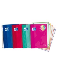 Cahier Oxford School Classic A4+ européen – Couverture extra rigide – 5 pages unies – 120 feuilles – Couleurs assorties