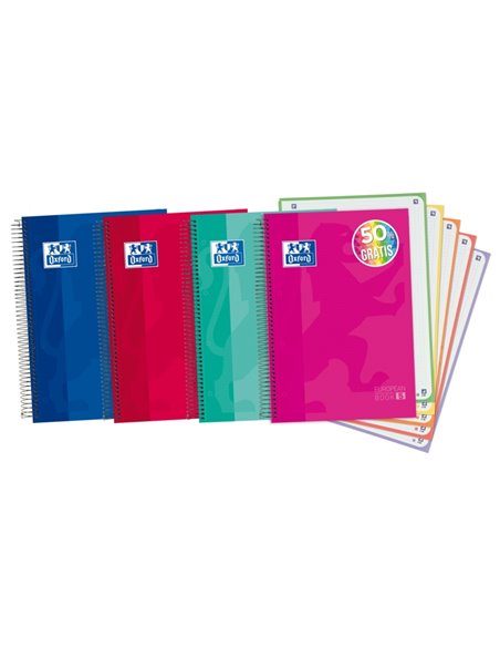 Cahier Oxford School Classic A4+ européen – Couverture extra rigide – 5 pages unies – 120 feuilles – Couleurs assorties