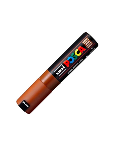 Marqueur peinture posca pc7m pointe large conique encre inodore couvrante miscible tous supports coloris marron.