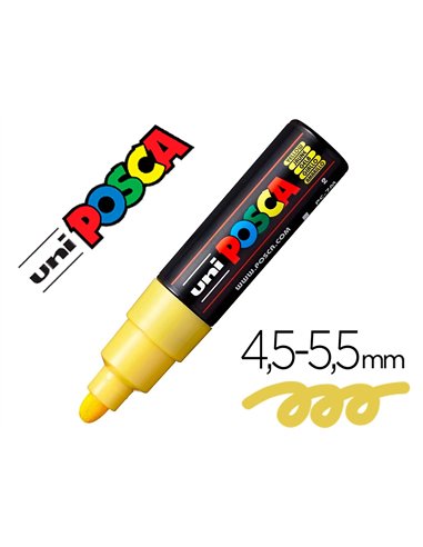 Marqueur peinture posca pc7m pointe large conique encre inodore couvrante miscible tous supports coloris jaune.