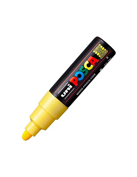 Marqueur peinture posca pc7m pointe large conique encre inodore couvrante miscible tous supports coloris jaune.