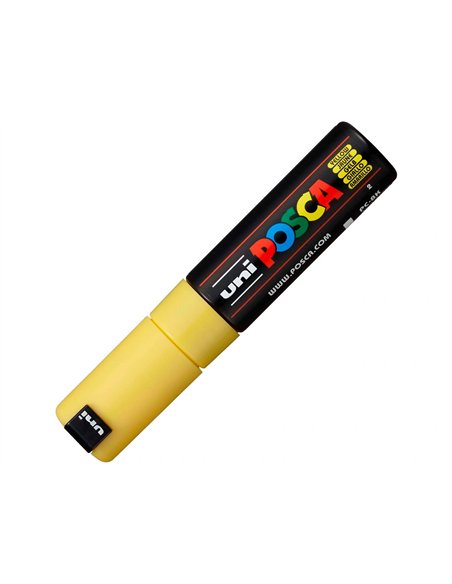 Marqueur peinture posca pc7m pointe large conique encre inodore couvrante miscible tous supports coloris jaune.