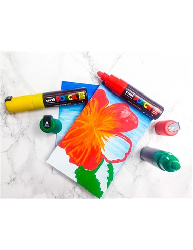 Marqueur peinture posca pc7m pointe large conique encre inodore couvrante miscible tous supports coloris jaune.