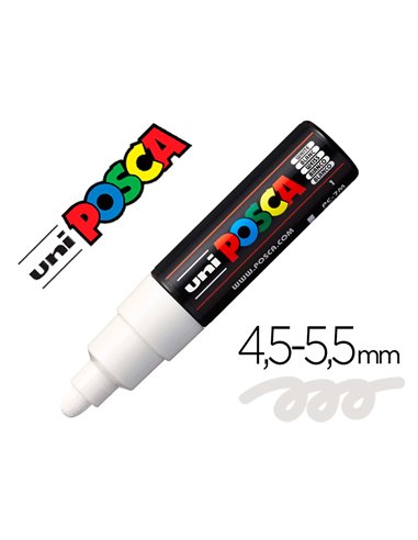 Marqueur peinture posca pc7m pointe large conique encre inodore couvrante miscible tous supports coloris blanc.