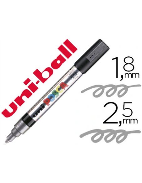 Marqueur posca pc5m gouache encre inodore toutes surfaces pointe moyenne conique couleur opaque couvrante argent.