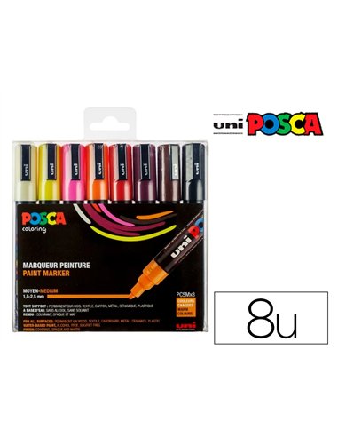 Marqueur posca pc5m gouache base eau couvrante inodore pointe conique moyenne colorisassortis 8un pc5m/8a ass15.