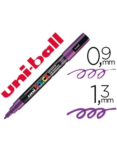 Marqueur posca pc3m gouache encre inodore toutes surfaces pointe fine conique couleur opaque couvrante violet.