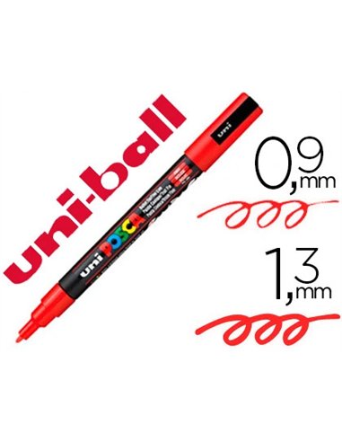 Marqueur posca pc3m gouache encre inodore toutes surfaces pointe fine conique couleur opaque couvrante rouge.