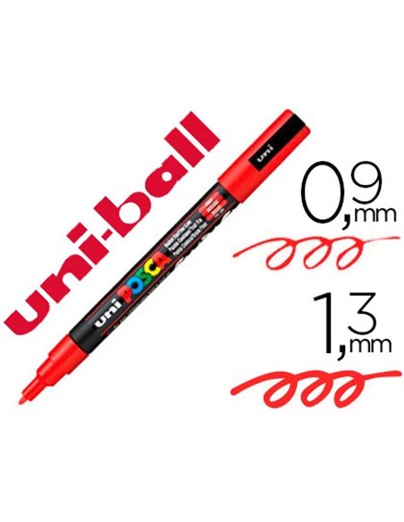 Marqueur posca pc3m gouache encre inodore toutes surfaces pointe fine conique couleur opaque couvrante rouge.