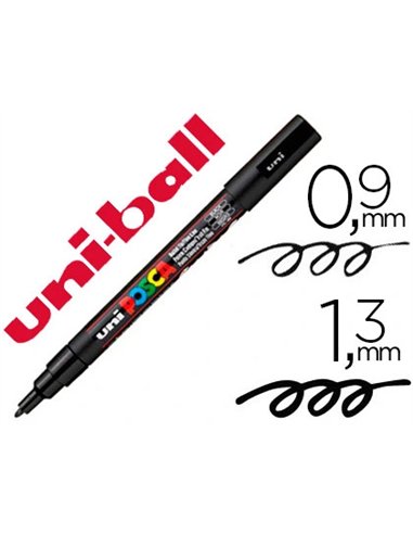 Marqueur posca pc3m gouache encre inodore toutes surfaces pointe fine conique couleur opaque couvrante noir.