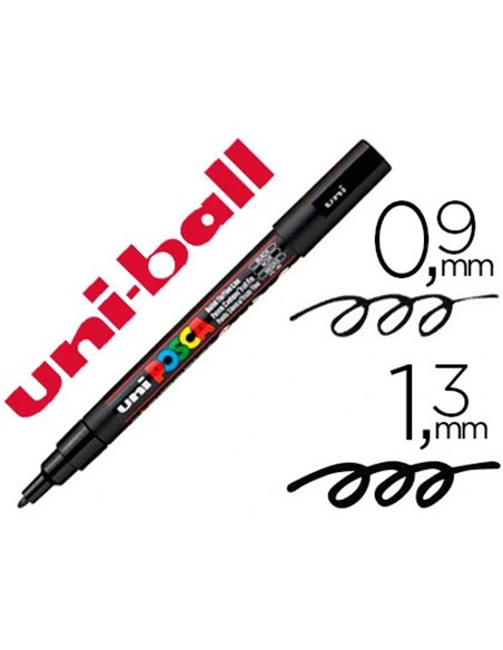 Marqueur posca pc3m gouache encre inodore toutes surfaces pointe fine conique couleur opaque couvrante noir.