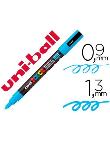 Marqueur posca pc3m gouache encre inodore toutes surfaces pointe fine conique couleur opaque couvrante bleu clair.