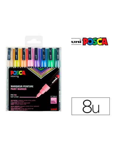 Marqueur posca pc3m gouache base eau couvrante inodore pointe conique fine coloris pastel assortis 8un.