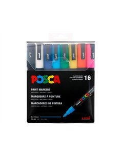 Marqueur peinture posca pc3m pointe fine conique encre inodore couvrante set 16 unites assorties. 2