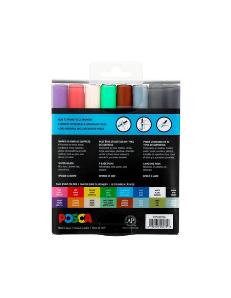 Marqueur peinture posca pc3m pointe fine conique encre inodore couvrante set 16 unites assorties.