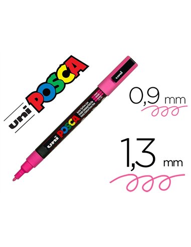 Marqueur posca pc3m base eau pointe conique fine 0,9-1,3mm sans odeurs/alcool/solvant tous supports coloris rose.