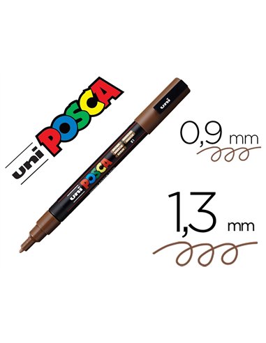 Marqueur posca pc3m base eau pointe conique fine 0,9-1,3mm sans odeurs/alcool/solvant tous supports coloris marron.