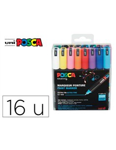 Marqueur posca pc1mr pointe calibree extra fine trait 0,7mm coloris assortis boite 16 unites.