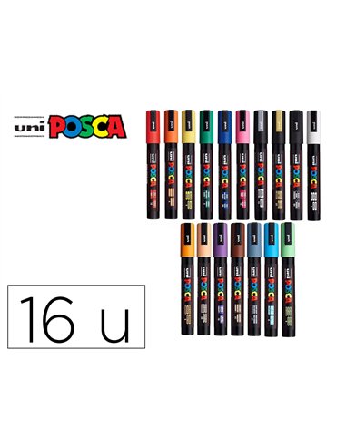 Marqueur posca pc1mc pointe conique extra fine trait 0,7-1mm coloris assortis boite 16 unites.