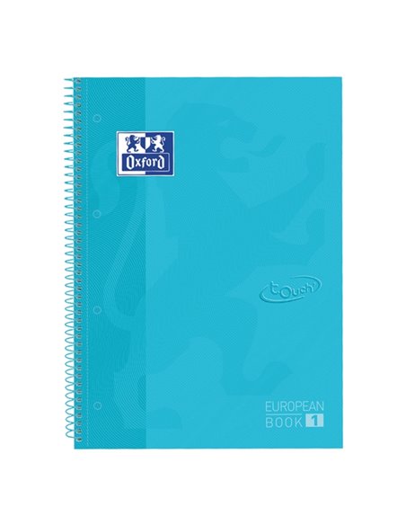 Cahier Oxford School Touch Europeanbook 1 A4+ 80 feuilles, quadrillage 5 x 5 mm, couverture extra rigide, bleu