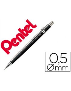 Porte-mine pentel p200 0.5mm embout et agrafe métalliques canon fixe longueur 4 mm gomme rechargeable corps noir.