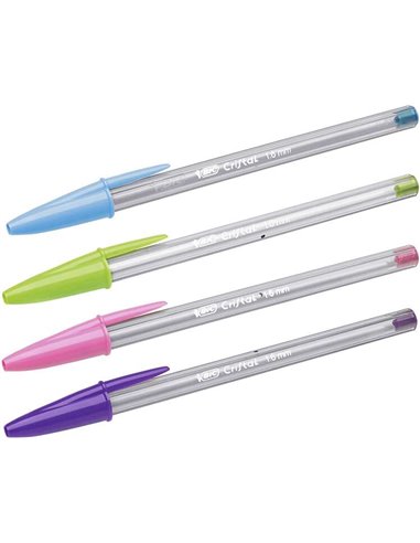 Stylo bille Bic Cristal Fun - Pointe ronde 1,6 mm - Trait 0,42 mm - Encre à l'huile - Couleurs assorties
