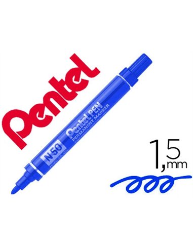 Marqueur pentel n50 permanent pointe ogive 4.3mm encre à solvant indélébile tous supports corps métal bleu.