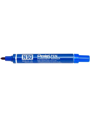Marqueur pentel n50 permanent pointe ogive 4.3mm encre à solvant indélébile tous supports corps métal bleu.