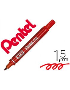 Marqueur pentel n50 permanent pointe ogive 4.3mm encre à solvant indélébile tous supports corps métal rouge.