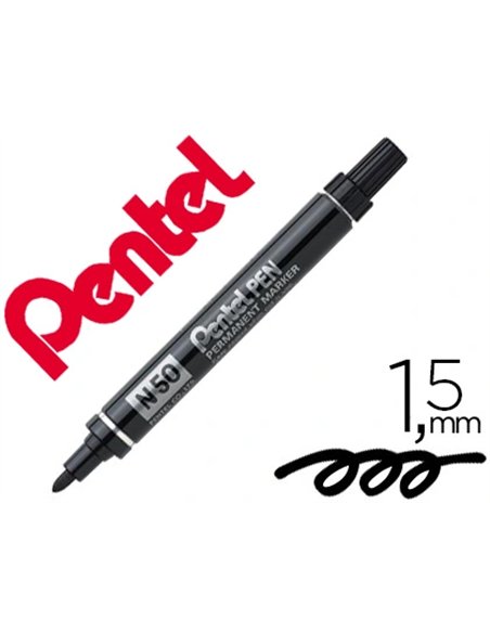 Marqueur pentel n50 permanent pointe ogive 4.3mm encre à solvant indélébile tous supports corps métal noir.