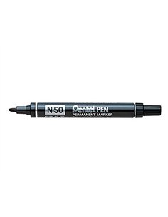 Marqueur pentel n50 permanent pointe ogive 4.3mm encre à solvant indélébile tous supports corps métal noir. 2