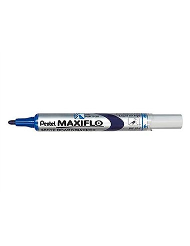 Marqueur pentel maxiflo effaçable tableau blanc pointe conique tracé 1,6mm écriture 1000m corps plastique recyclé bleu.