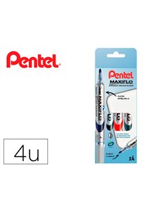 Marqueur pentel maxiflo effaçable tableau blanc pointe conique tracé 1,6mm écriture 1000m corps plastique recyclé 4u.