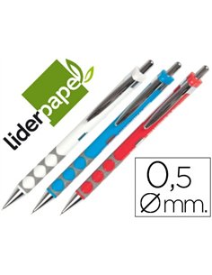 Porte-mine liderpapel plastique 0.5mm grip soft caoutchouc pointe et capuchon métalliques gomme mines coloris assortis.