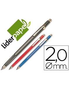 Porte-mine liderpapel plastique grafo 2mm rétractable clip métallique contient mines et taille-mines.