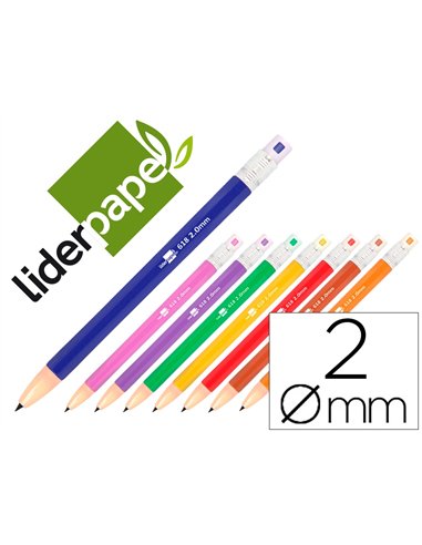 Porte-mine liderpapel plastique 2mm rétractable inclut mines graphite coloris assortis.