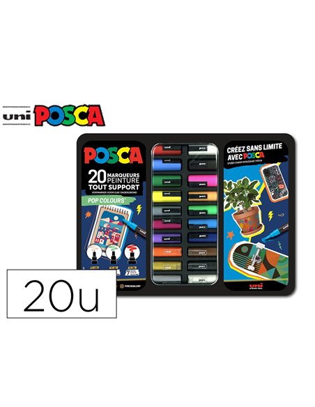 Mallette posca marqueur les essentiels 20 unites coloris assortis.