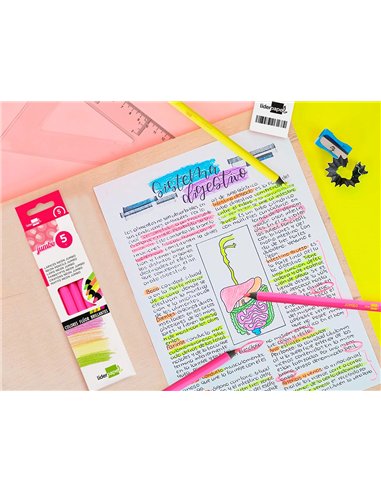 Surligneur liderpapel crayon de couleur néon jumbo mine extra-résistante forme triangulaire ergonomique coloris rose.