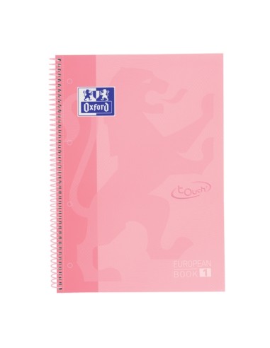 Cahier Oxford School Touch Europeanbook 1 A4+ 80 feuilles microperforées quadrillage 5 x 5 mm - Couverture extra rigide - Rose